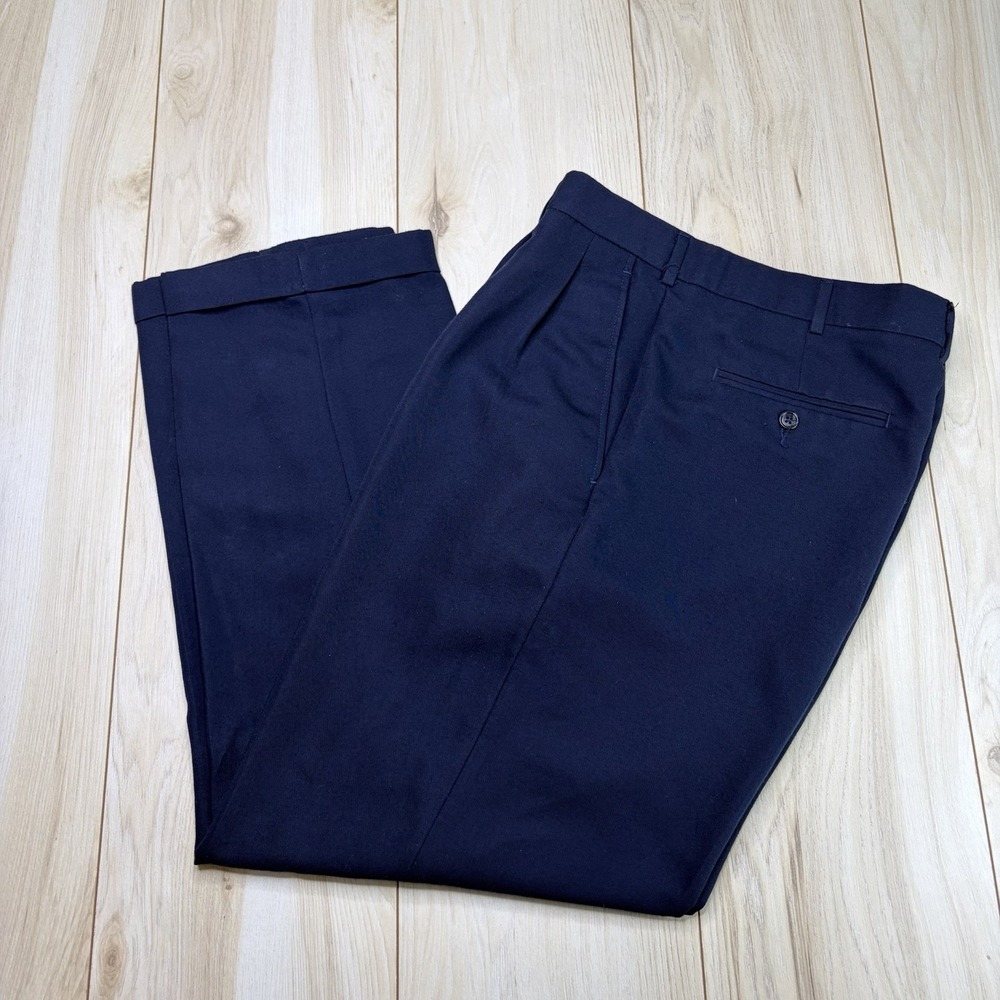 Vintage Yves Saint Laurent Men's Pleated Dress Pants Navy Blue 34x30 Trousers